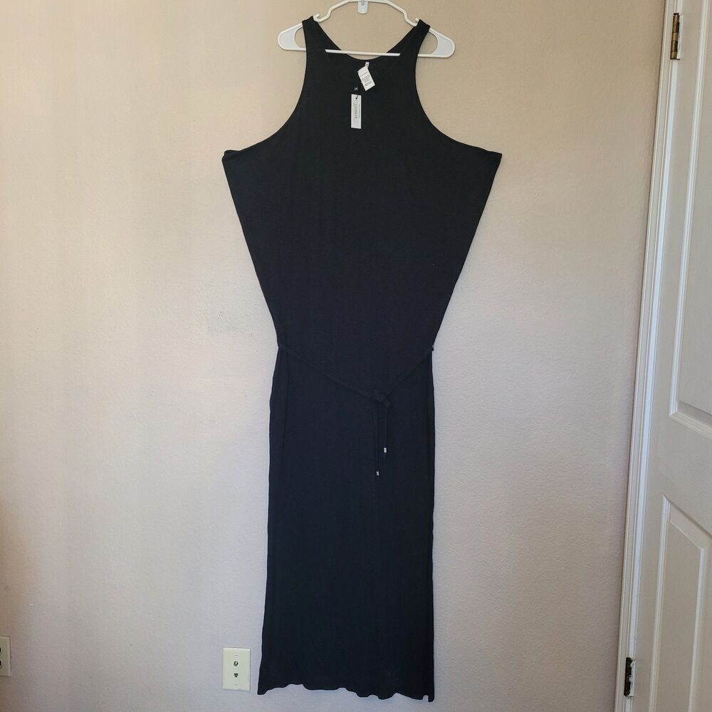 Vitamin A Cover Up Dress Size Large Black Cotton Tencel Side Slit Tie Beach Nwt